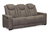 Sofa à inclinaison électrique Venture de 83,5 po en suédine avec appuie-têtes électriques, porte-gobelets et port USB - chocolat