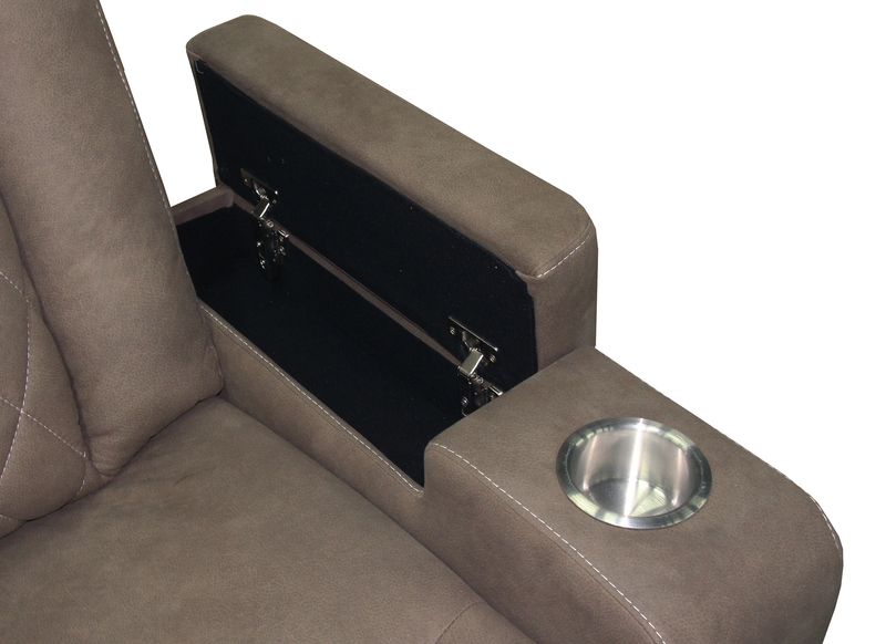 Sofa à inclinaison électrique Venture de 83,5 po en suédine avec appuie-têtes électriques, porte-gobelets et port USB - chocolat