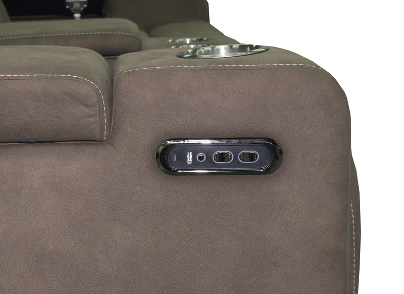 Sofa à inclinaison électrique Venture de 83,5 po en suédine avec appuie-têtes électriques, porte-gobelets et port USB - chocolat