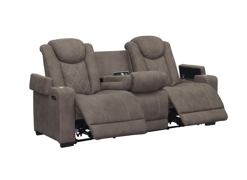 Sofa à inclinaison électrique Venture de 83,5 po en suédine avec appuie-têtes électriques, porte-gobelets et port USB - chocolat