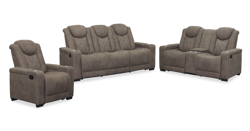 Causeuse inclinable Venture de 70,08 po en suédine avec rangement et porte-gobelets - chocolat