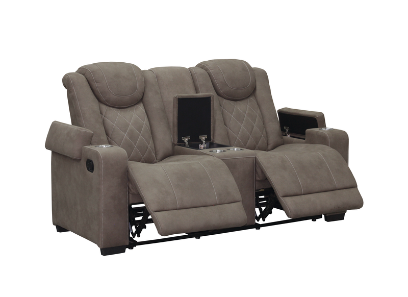 Causeuse inclinable Venture de 70,08 po en suédine avec rangement et porte-gobelets - chocolat
