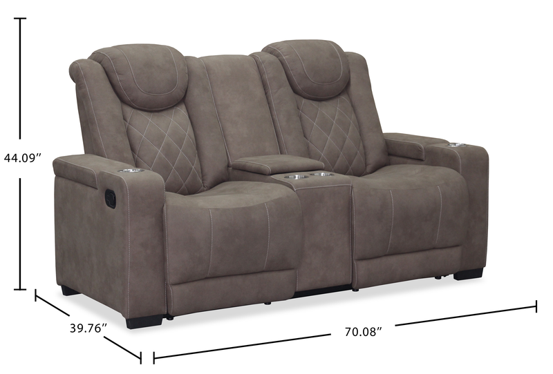 Causeuse inclinable Venture de 70,08 po en suédine avec rangement et porte-gobelets - chocolat