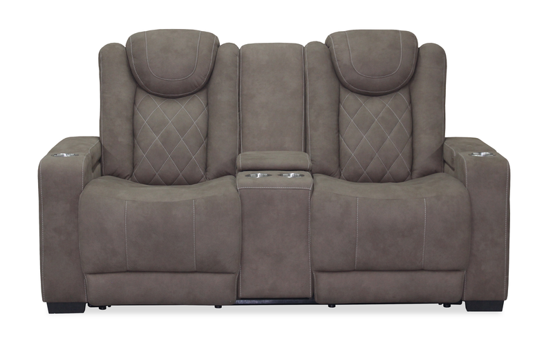 Causeuse inclinable Venture de 70,08 po en suédine avec rangement et porte-gobelets - chocolat
