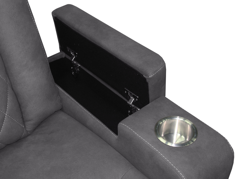 Sofa inclinable Venture de 83,5 po en suédine avec rangement, porte-gobelets et port USB - gris