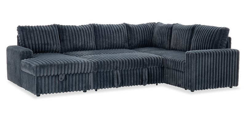Sofa-lit sectionnel de gauche Winston 3 pièces en tissu avec fauteuil long de rangement - ardoise