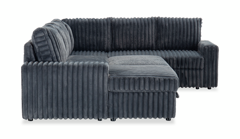 Sofa-lit sectionnel de gauche Winston 3 pièces en tissu avec fauteuil long de rangement - ardoise