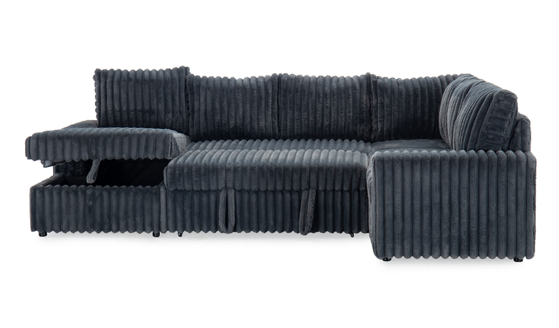Sofa-lit sectionnel de gauche Winston 3 pièces en tissu avec fauteuil long de rangement - ardoise