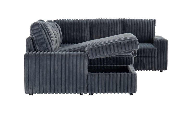 Sofa-lit sectionnel de gauche Winston 3 pièces en tissu avec fauteuil long de rangement - ardoise