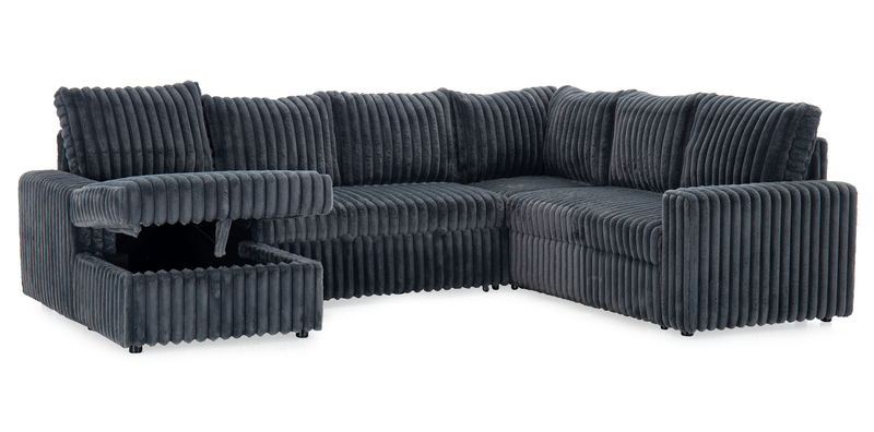 Sofa-lit sectionnel de gauche Winston 3 pièces en tissu avec fauteuil long de rangement - ardoise
