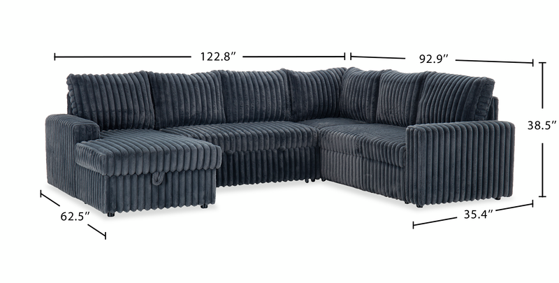 Sofa-lit sectionnel de gauche Winston 3 pièces en tissu avec fauteuil long de rangement - ardoise