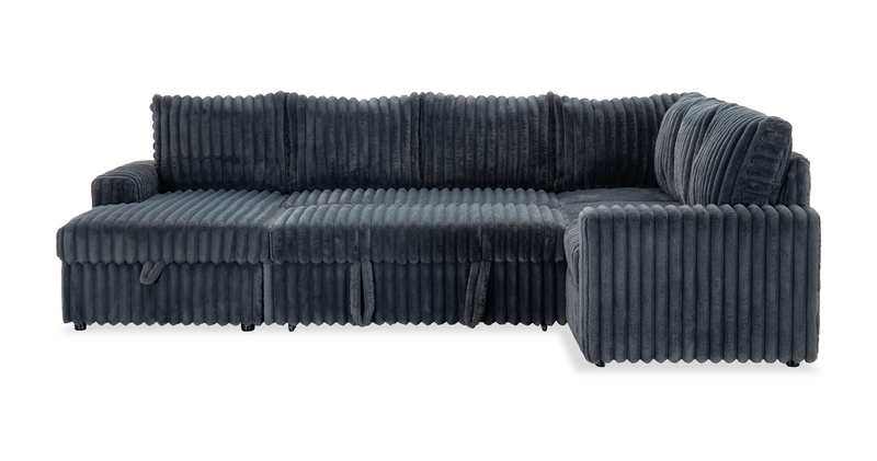 Sofa-lit sectionnel de gauche Winston 3 pièces en tissu avec fauteuil long de rangement - ardoise