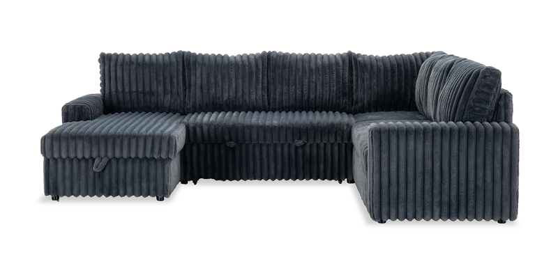 Sofa-lit sectionnel de gauche Winston 3 pièces en tissu avec fauteuil long de rangement - ardoise