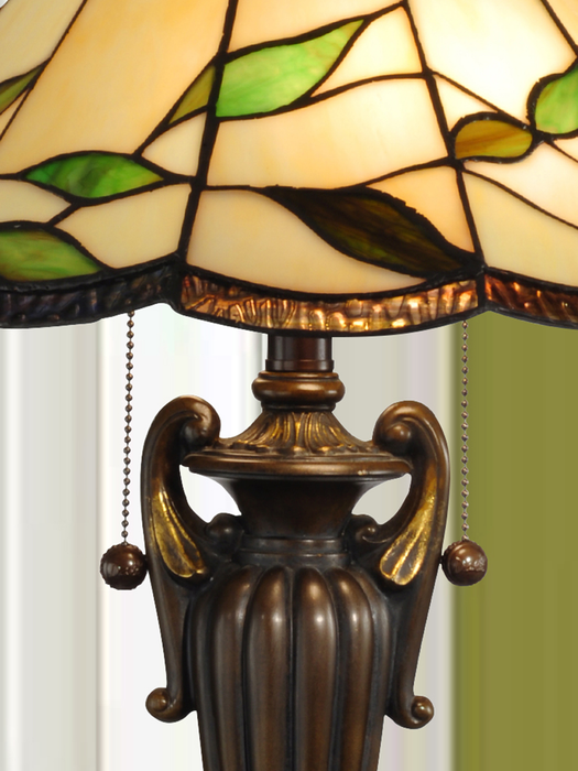 Lampe de table de style Tiffany Fallhouse de Wisteria de 16 po avec abat-jour ambré - bronze antique 