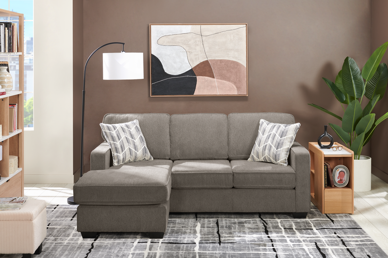 Sofa sectionnel réversible Lennox fabriqué au Canada en tissu de chenille avec coussins réversibles - gris