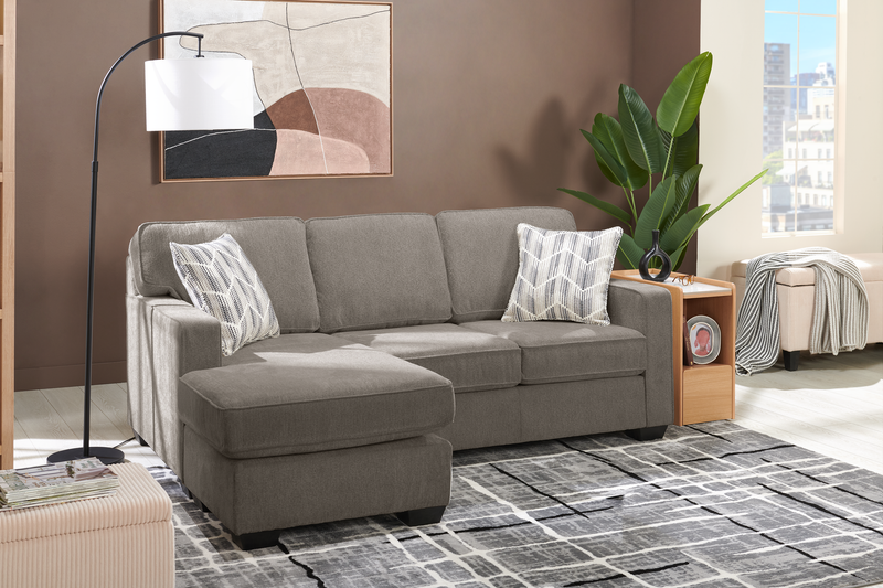 Sofa sectionnel réversible Lennox fabriqué au Canada en tissu de chenille avec coussins réversibles - gris