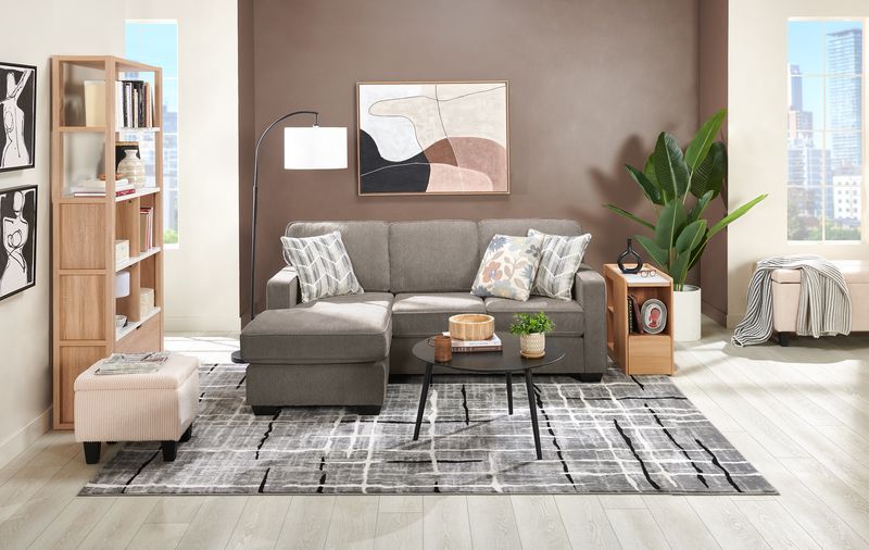 Sofa sectionnel réversible Lennox fabriqué au Canada en tissu de chenille avec coussins réversibles - gris