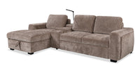 Sofa-lit sectionnel de gauche Sunset en tissu d’apparence lin avec rangement et lampe à DEL intégrée - taupe