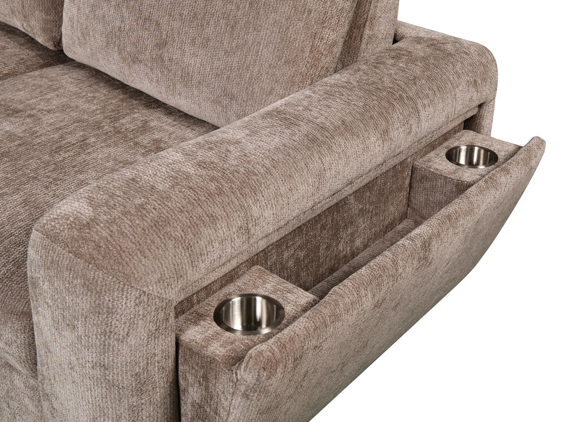 Sofa-lit sectionnel de gauche Sunset en tissu d’apparence lin avec rangement et lampe à DEL intégrée - taupe