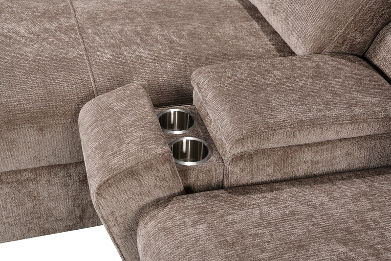 Sofa-lit sectionnel de gauche Sunset en tissu d’apparence lin avec rangement et lampe à DEL intégrée - taupe
