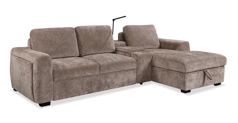 Sofa-lit sectionnel de droite Sunset en tissu d’apparence lin avec rangement et lampe à DEL intégrée - taupe