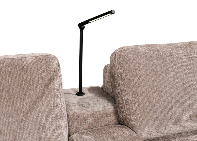 Sofa-lit sectionnel de droite Sunset en tissu d’apparence lin avec rangement et lampe à DEL intégrée - taupe