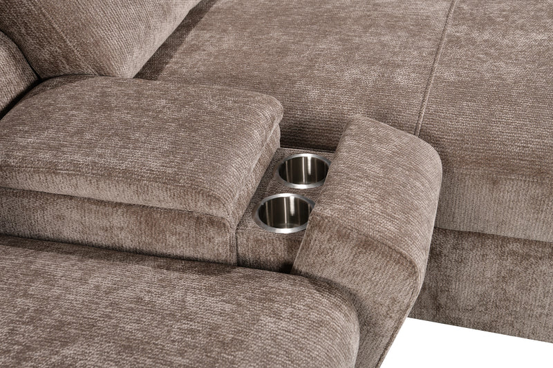 Sofa-lit sectionnel de droite Sunset en tissu d’apparence lin avec rangement et lampe à DEL intégrée - taupe