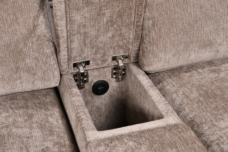 Sofa-lit sectionnel de droite Sunset en tissu d’apparence lin avec rangement et lampe à DEL intégrée - taupe