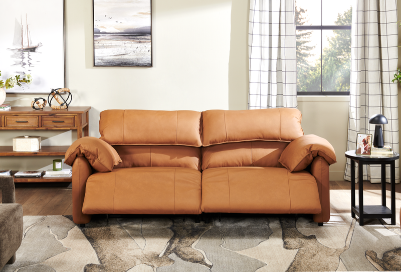 Sofa à inclinaison électrique Momento de 90 po en cuir véritable - caramel