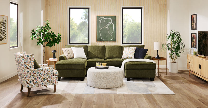 Sofa sectionnel avec deux fauteuils longs personnalisable Arc de Sofa Lab fabriqué au Canada en tissu - Chenille Moss