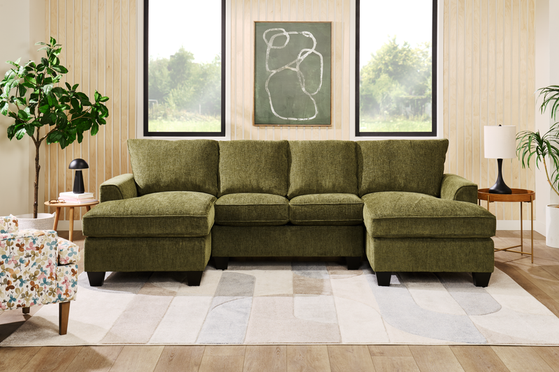 Sofa sectionnel avec deux fauteuils longs personnalisable Arc de Sofa Lab fabriqué au Canada en tissu - Chenille Moss