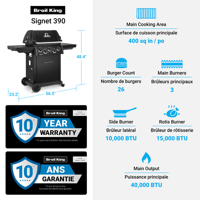 Broil King Signet 390 Shadow 3-bruleurs 40 000 BTU Barbecue a gaz naturel - 844187