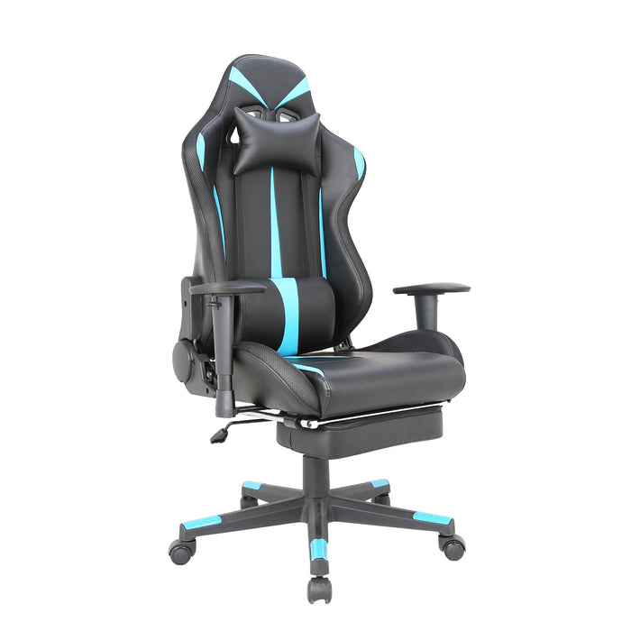 Fauteuil de jeu et de bureau en polyuréthanne TygerClaw avec coussin lombaire et repose-pieds - bleu