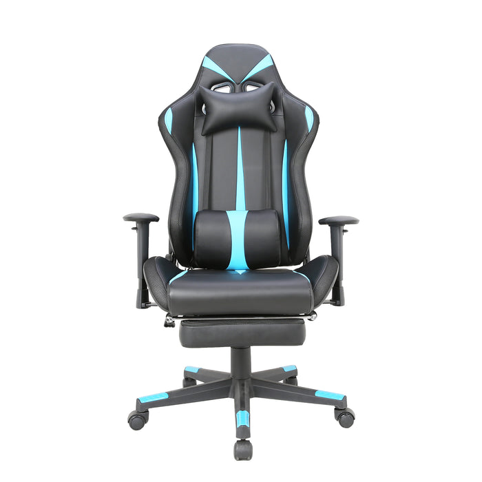 Fauteuil de jeu et de bureau en polyuréthanne TygerClaw avec coussin lombaire et repose-pieds - bleu