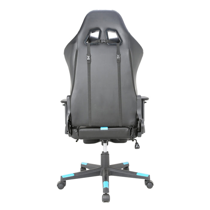 Fauteuil de jeu et de bureau en polyuréthanne TygerClaw avec coussin lombaire et repose-pieds - bleu
