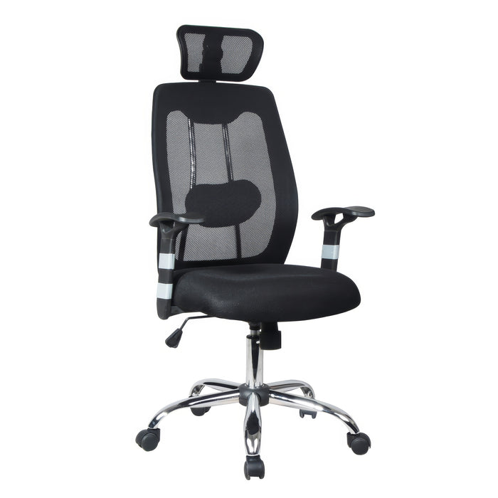 Fauteuil de bureau ergonomique en mailles TygerClaw à dossier haut avec appuie-tête - noir