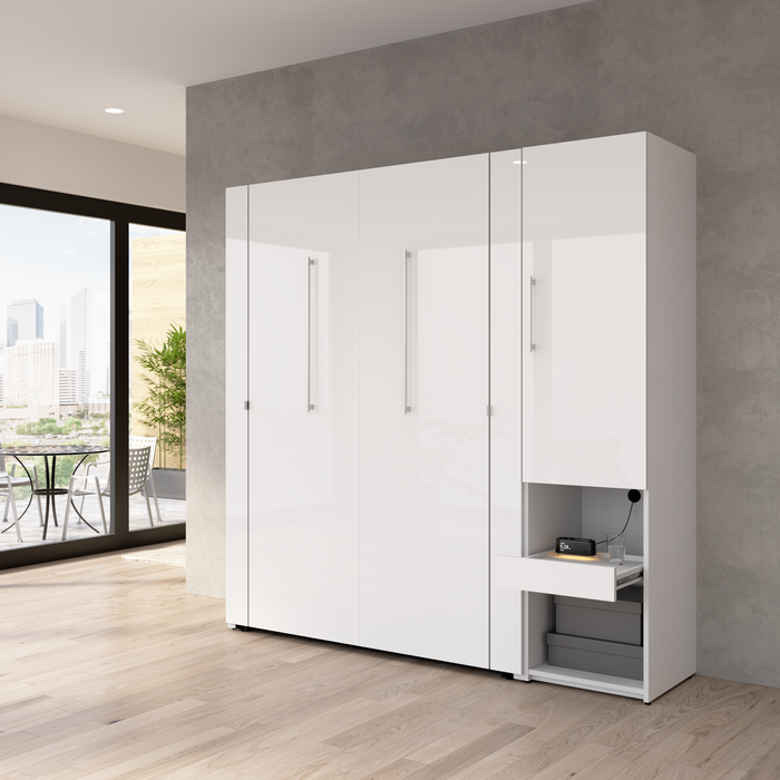 Lit double escamotable Avalon de Bestar de 81 po (L) avec armoire de rangement et tablette coulissante