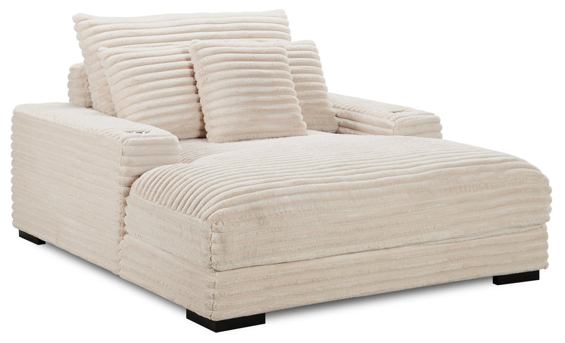 Fauteuil long Alto de 58 po en tissu de fausse fourrure très douce avec deux porte-gobelets et port USB - taupe