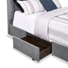 Amos Upholstered Storage Bed in Charcoal Fabric with Channelled Headboard & 3 Built-in Drawers - Queen Size | Lit de rangement Amos rembourré en tissu anthracite avec tête de lit à canaux et 3 tiroirs intégrés - format grand lit