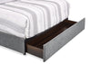 Amos Upholstered Storage Bed in Charcoal Fabric with Channelled Headboard & 3 Built-in Drawers - Queen Size | Lit de rangement Amos rembourré en tissu anthracite avec tête de lit à canaux et 3 tiroirs intégrés - format grand lit
