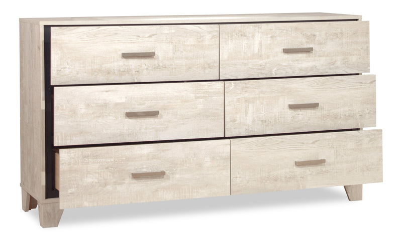 Commode de chambre à coucher Arbor de 58,7 po (L) x 33,3 po (H) à 6 tiroirs - bois de grève blanc