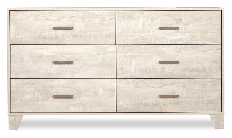 Commode de chambre à coucher Arbor de 58,7 po (L) x 33,3 po (H) à 6 tiroirs - bois de grève blanc