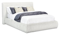 Lit plateforme rembourré Aria en tissu gris capitonné - format grand lit