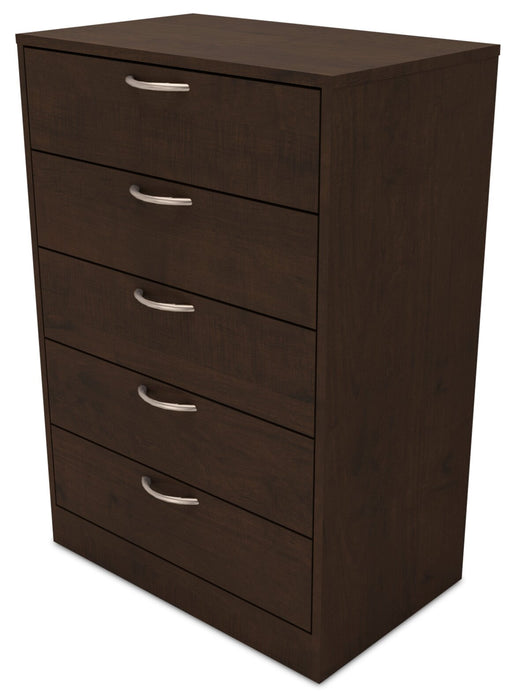 Commode verticale Arlo de 23,6 po (L) x 36,2 po (H) à 5 tiroirs pour la chambre à coucher, fabriquée au Canada - brun espresso