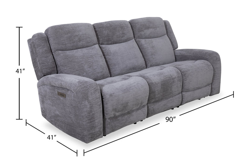 Sofa à inclinaison électrique Atlantis de 90 po en tissu avec ports USB et position zéro gravité - gris tourterelle