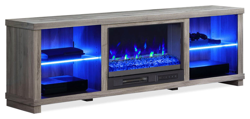 Meuble pour téléviseur moderne Aurora de 72 po avec foyer électrique, rangement et système de gestion des câbles pour téléviseurs jusqu’à 80 po - gris cendré