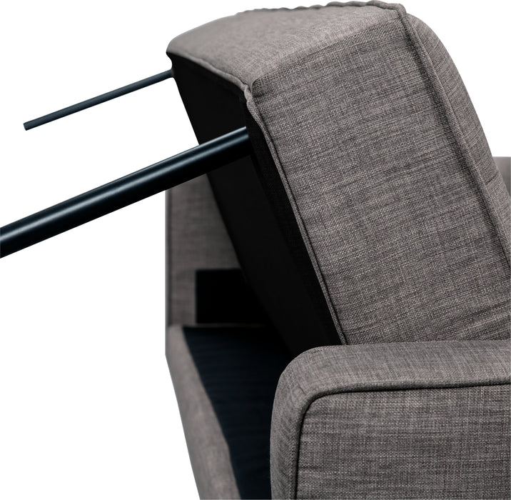 Futon Avery de 81,5 po en tissu d’apparence lin avec mécanisme Klik Klak, capitonnage et deux accoudoirs coussinés - gris