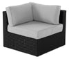 Fauteuil en coin Barbados pour la terrasse à l’extérieur - osier en résine tressé à la main, résistant aux rayons UV et aux intempéries - noir et gris
