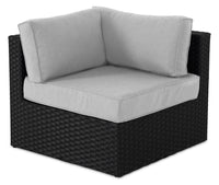 Fauteuil en coin Barbados pour la terrasse à l’extérieur - osier en résine tressé à la main, résistant aux rayons UV et aux intempéries - noir et gris