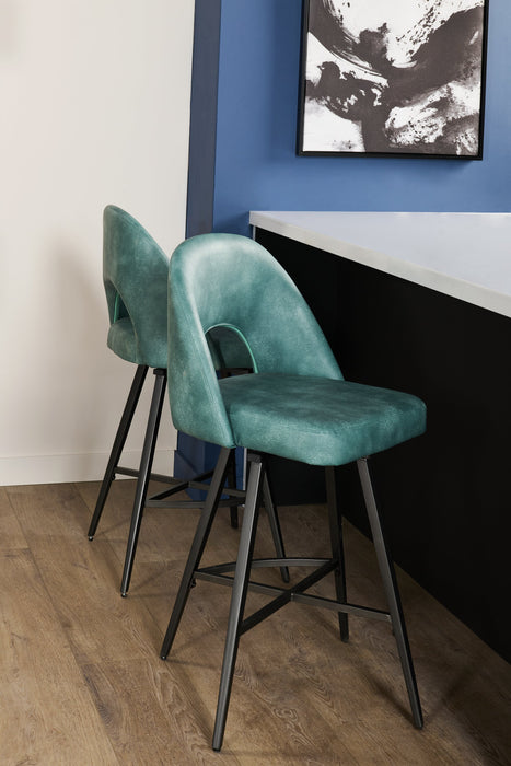 Tabouret 25.5 po H Bay de Kort & Co. de hauteur comptoir en tissu de cuir végétalien et en métal avec siège pivotant - turquoise